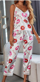Summer Sexy Pajamas Set Sling Lace Satin Artificial Silk Trousers Home Wear