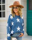 Autumn Winter Pullover Office Elegant round Neck plus Size Five Pointed Star Knit tagram Mesh Red Sweater Boucle