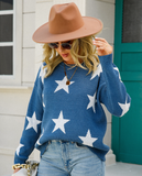 Autumn Winter Pullover Office Elegant round Neck plus Size Five Pointed Star Knit tagram Mesh Red Sweater Boucle