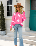 Autumn Winter Pullover Office Elegant round Neck plus Size Five Pointed Star Knit tagram Mesh Red Sweater Boucle