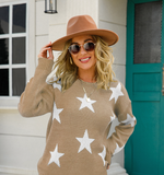 Autumn Winter Pullover Office Elegant round Neck plus Size Five Pointed Star Knit tagram Mesh Red Sweater Boucle