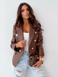 New Long Sleeve Double Breasted Fashionable Faux Leather Jacket