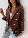 New Long Sleeve Double Breasted Fashionable Faux Leather Jacket
