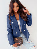 New Long Sleeve Double Breasted Fashionable Faux Leather Jacket