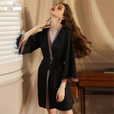 Seduction Sexy Pajamas Women Ice Silk Robe Sexy Bathrobe Long Sleeve Silk Lace Pajamas Homewear