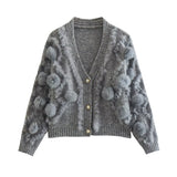 Three Dimensional Fur Ball Mink like Long Sleeved Knitted Cardigan Autumn All Matching V neck Sweater Coat