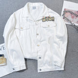 New White Flocked Bear Denim Coat Women Loose Versatile Top Fashion
