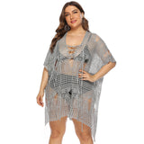 Plus Size Women Clothing Loose Irregular Asymmetric Hollow Out Cutout out See-through Beach Beach Cover Up