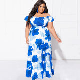 Plus Size Dress Off Shoulder Irregular Asymmetric off Shoulder Digital Printed Dress