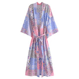 Bohemian Spring Vacation Women Turquoise Positioning Printing Lace up Rayon Kimono Women
