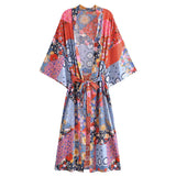 Bohemian Spring Vacation Women Turquoise Positioning Printing Lace up Rayon Kimono Women