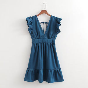 Ruffled Slim Dress Women Summer Waist Slimming French A Line Dress