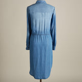 Ladies Dress Classic Denim Bright White Design Double Pocket Collared Dress