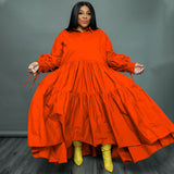 Plus Size Solid Color Half Cardigan Long Sleeve Tied Top Women Dress