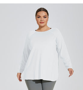 Plus Size Slit Beauty Back Yoga Clothes Women Loose Quick Drying Running Sport Long Sleeve Top Breathable Workout Blouse