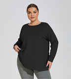 Plus Size Slit Beauty Back Yoga Clothes Women Loose Quick Drying Running Sport Long Sleeve Top Breathable Workout Blouse