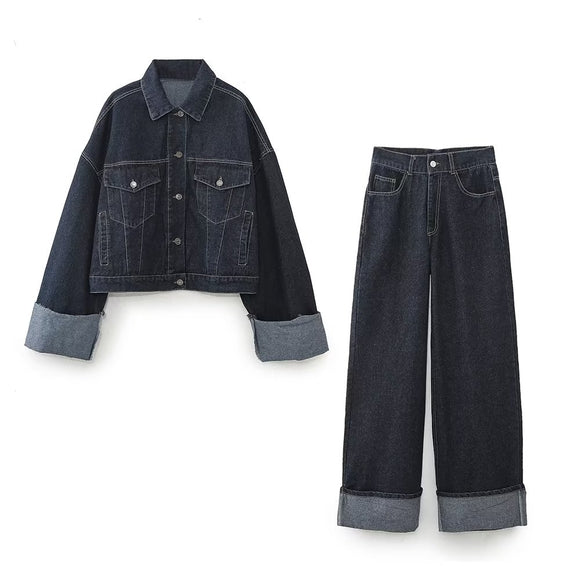 Fall Women Clothing Denim Jacket Coat Jeans Sets
