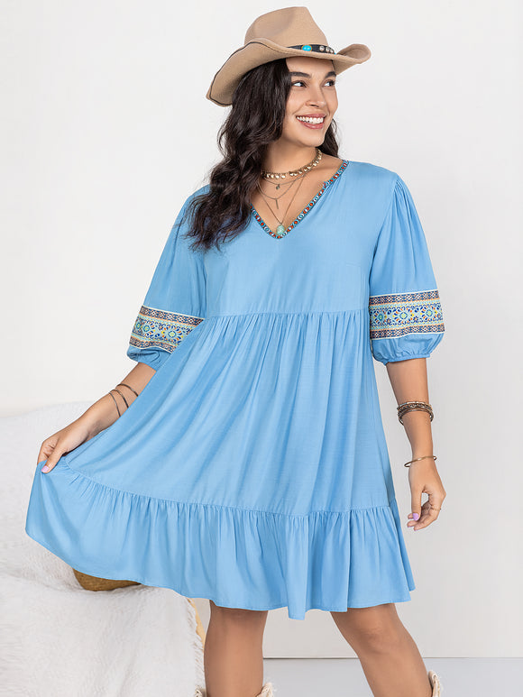 Plus Size Women Clothing Dress V neck Dress