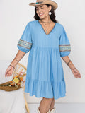 Plus Size Women Clothing Dress V neck Dress