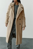 Autumn Winter Women Clothing Collared Thickening Mid Length Lamb Wool Long Overcoat Outerwear
