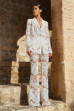 Mesh Heavy Embroidery Sequined Blazer Trousers Suit Two Piece Set