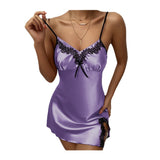 Women Pajamas with Spring Summer Deep V Plunge Sexy Nightdress Strap Satin Backless Cute Lace Pajamas