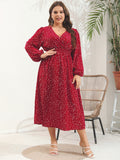 Plus Size Women V Neck Polled Long Sleeve Dress