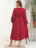 Plus Size Women V Neck Polled Long Sleeve Dress