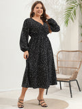 Plus Size Women V Neck Polled Long Sleeve Dress