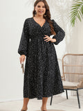 Plus Size Women V Neck Polled Long Sleeve Dress