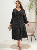 Plus Size Women V Neck Polled Long Sleeve Dress