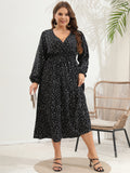 Plus Size Women V Neck Polled Long Sleeve Dress