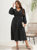 Plus Size Women V Neck Polled Long Sleeve Dress
