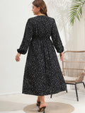 Plus Size Women V Neck Polled Long Sleeve Dress