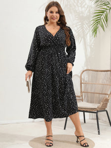 Plus Size Women V Neck Polled Long Sleeve Dress