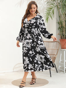 Plus Size Women V Neck Long Sleeve Dress