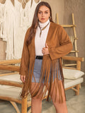 Plus Size Women Autumn Winter Long Sleeve Tassel Decorative Coat