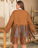 Plus Size Women Autumn Winter Long Sleeve Tassel Decorative Coat