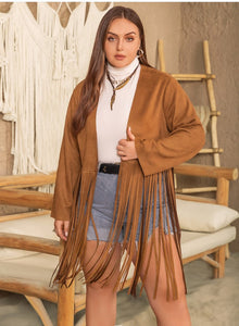 Plus Size Women Autumn Winter Long Sleeve Tassel Decorative Coat