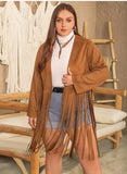 Plus Size Women Autumn Winter Long Sleeve Tassel Decorative Coat