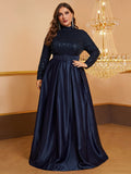 plus Size Dress Sequined Turtleneck Long Sleeve Dress with Belt Dinner Dress