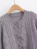 Korean Bow Design Solid Color Soft Glutinous Small Fresh Sweater O Neck Short Slim Fit Sweet Sweater Women