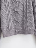 Korean Bow Design Solid Color Soft Glutinous Small Fresh Sweater O Neck Short Slim Fit Sweet Sweater Women