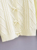 Korean Bow Design Solid Color Soft Glutinous Small Fresh Sweater O Neck Short Slim Fit Sweet Sweater Women