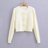 Korean Bow Design Solid Color Soft Glutinous Small Fresh Sweater O Neck Short Slim Fit Sweet Sweater Women