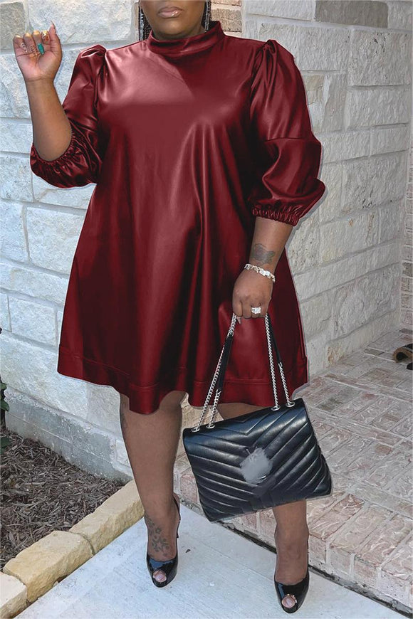 Plus Size Sexy Long Sleeve Leather Nightclub