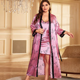 Plus Size Nightdress Spring Summer Shorts Outerwear Gown Sexy Imitated Silk Pajamas Ice Silk Home Wear