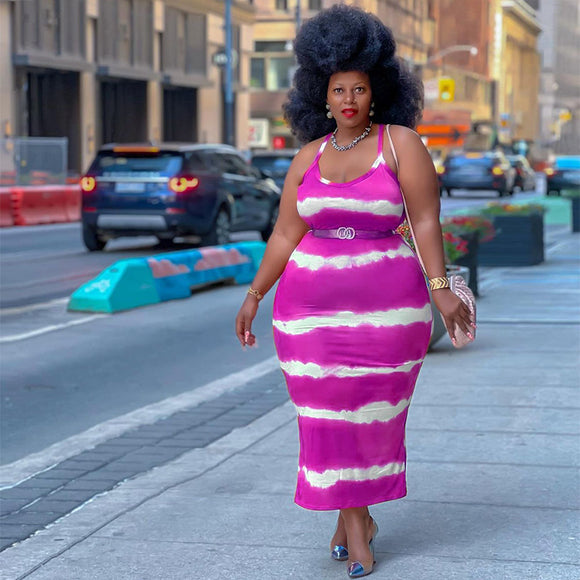 plus Size Summer Women Clothes Sexy Sleeveless Wide Striped Printed Vest Loose Dress