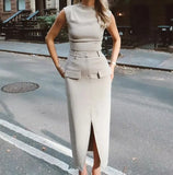 Winter Women's Clothing Casual Slim Vest Split Skirt Set