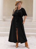 Plus Size All Matching Waist Half Open round Neck Retro Women Dress